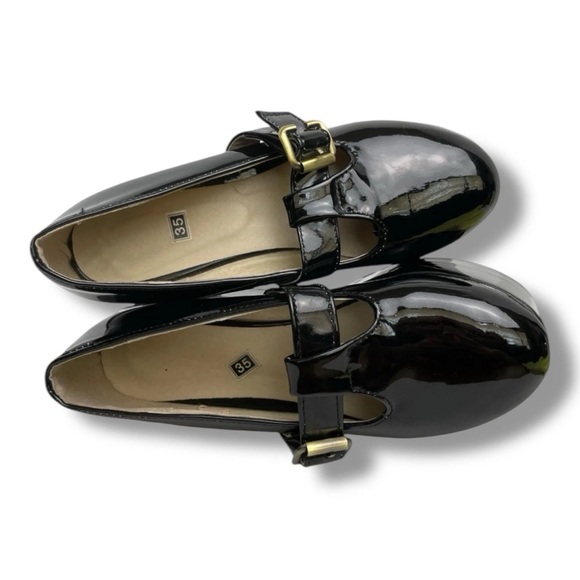 Black Patent Platform Mary Jane Wedge Shoes EU 35 US 5 Goth Coquette Alt Fashion - Picture 6 of 10